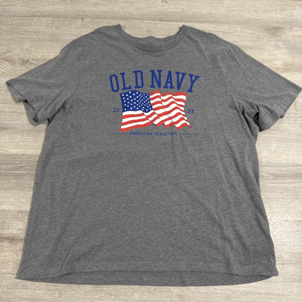 Old Navy Shirt Men’s 2XL Gray USA Flag 2023 Patriotic American Tradition